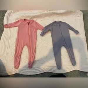 Kyte Baby Zippered Footies Size NB, Lot of 2, pink and light purple
